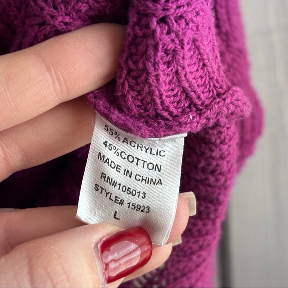 Andrée Oversized Scallop Knit Sweater L Purple Textured Dolman Sleeve Cozy Top - Picture 5 of 8